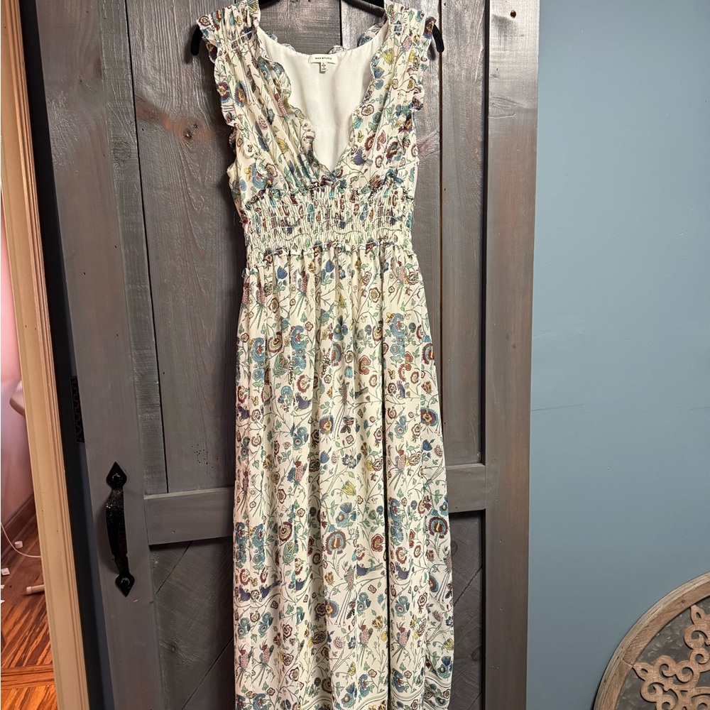 Max Studio Cream and Blue Floral Maxi Dress